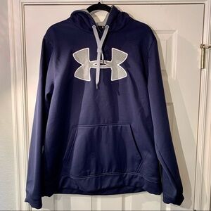Under Armour Hoodie Mens Large Fleece Lined Blue Cold Gear Loose Fit Pullover